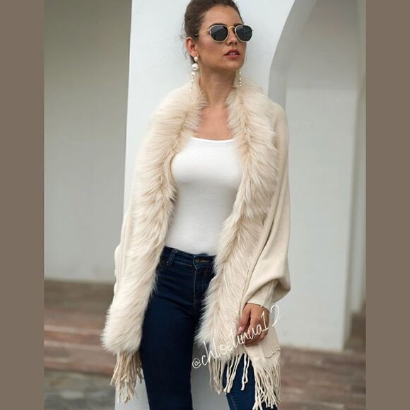 NEW Elegant Soft Fur Sweater Poncho Shawl - Picture 9 of 15